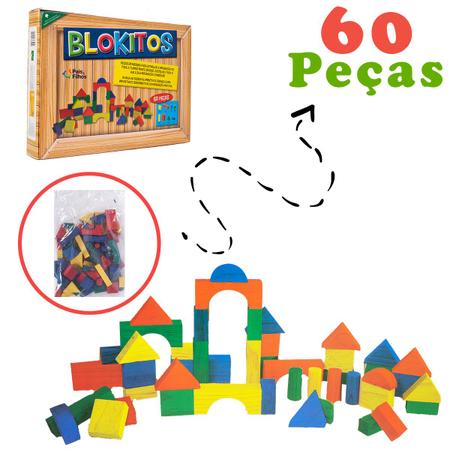 Imagem de Brinquedo Blocos De Montar Infantil Educativo 60 Peças