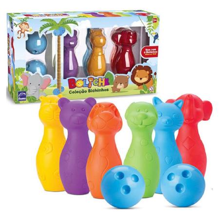 Boliche Coleção Bichinhos Jogo Educativo Tradicional de Entretenimento  Infantil Brinquedos Bambalalão Brinquedos Educativos