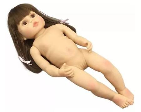 Imagem de Brinquedo Boneca Bebê Reborn Menina Silicone 48cm Olhos Castanho