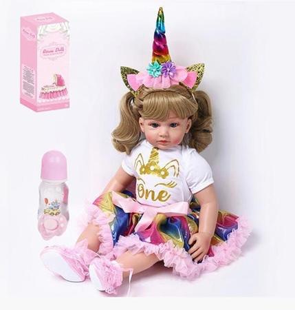 Boneca Bebê Reborn Silicone Menina Unicorn Original 48cm