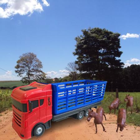 Imagem de Brinquedo Caminhao boiadeiro com cavalos e bois grande menino presente