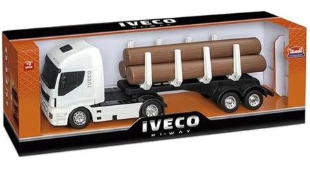 Caminhão de Brinquedo Iveco com Toras de Madeira 40cm Azul - Ri Happy