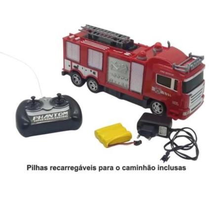 Imagem de Brinquedo Caminhão com Controle Remoto Truck Bombeiro com Som e Luz Vermelho 28cm CKS - 618-5C