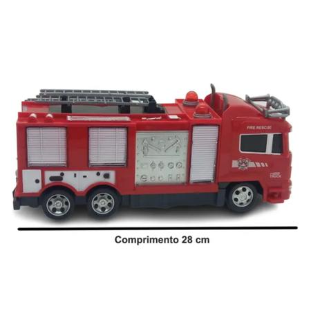 Imagem de Brinquedo Caminhão com Controle Remoto Truck Bombeiro com Som e Luz Vermelho 28cm CKS - 618-5C