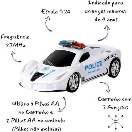 Imagem de Brinquedo Carrinho De Controle Remoto Super Carro Policia 7 Funções