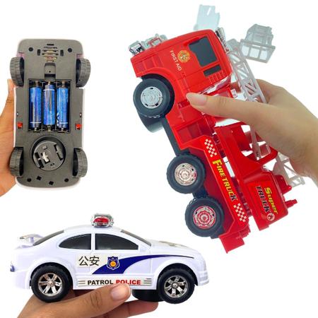 Brinquedo Carrinho de Polícia com Caminhão Bombeiro Resgate