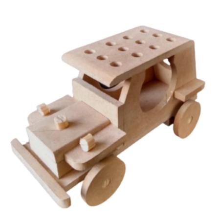 Imagem de Brinquedo carrinho madeira artesanal combo Jeep porta lápis pirulito