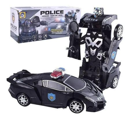 carro policia transformers vira robo 3 d com sons luzes led e