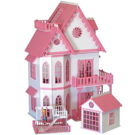 Imagem de Brinquedo Casinha De Mini Boneca Rosa MDF 4 Andares Parquinho 24 Móveis Casa Sulartes