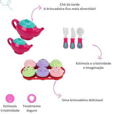 Imagem de Brinquedo Chá da tarde comida faz de conta brincadeira chazinho infantil 21 peças