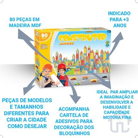 Jogo Construtor em Madeira Junges 40 Peças 710 - Mix Brinquedos