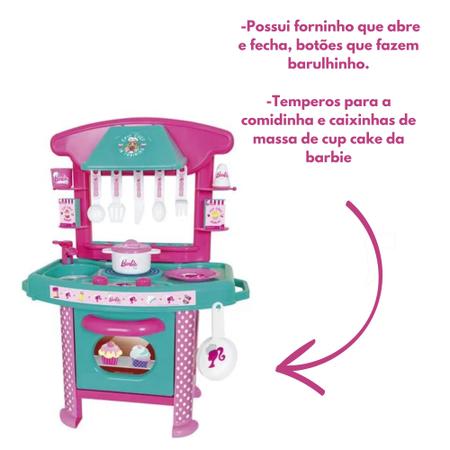 Imagem de Brinquedo Cozinha da Barbie Chef Rosa Infantil Completa + Acessórios + Fogão + Torneira 61cm em Plástico Cotiplas - 2228