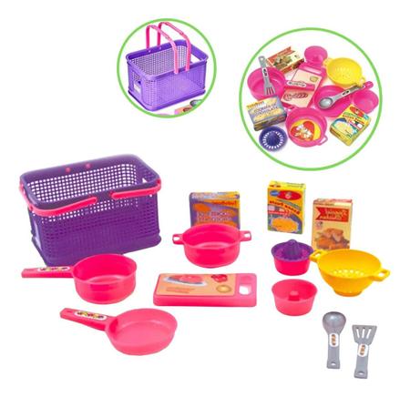 Imagem de Brinquedo Cozinha Infantil Comidinhas Frutas E Legumes  C/ Cestinha de Panelinhas e Utensilios