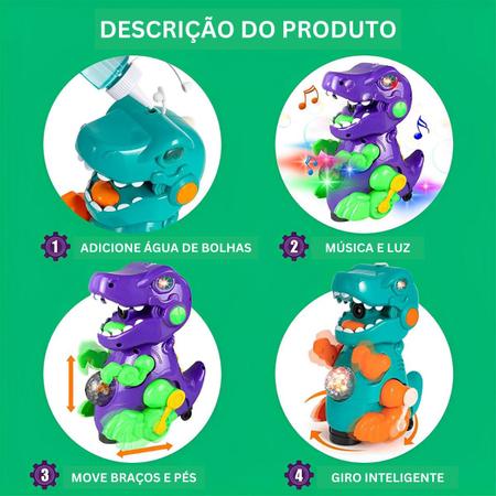 Brinquedo Crianças Faz Sabão Dinossauro Solta Bolhas Com Luz