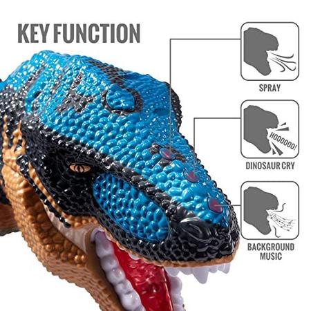 Imagem de Brinquedo de dinossauro grande TEMI para crianças e crianças pequenas, Jumbo Tyrannosaurus Rex com spray de névoa, luz LED e sons estrondosos - um grande T-Rex oco armazenado com 4 dinossauros pintados à mão e 6 mini dinossauros