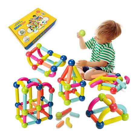 Imagem de Brinquedo de Encaixar Criativo P Crianças Bloco de Montar Imã Magnético Educativo Infantil 64 Peças