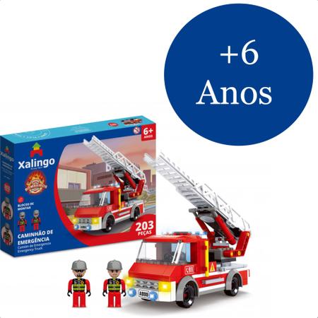 Imagem de Brinquedo De Encaixe Bombeiros Caminhão De Emergência 203 Peças +De 6 Anos Educativo Xalingo - 28009