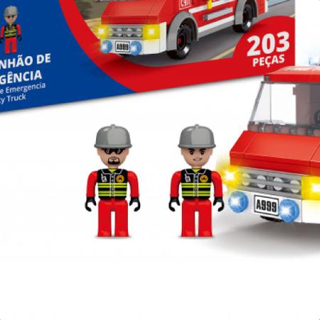 Imagem de Brinquedo De Encaixe Bombeiros Caminhão De Emergência 203 Peças +De 6 Anos Educativo Xalingo - 28009