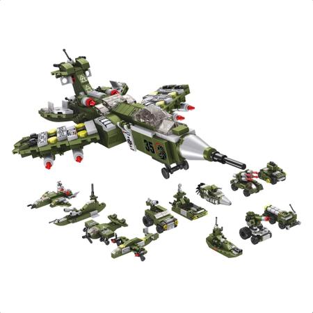 Imagem de Brinquedo De Encaixe Cubic 25 Em 1 Avião De Combate 576 Peças 24 Tipos De Veículos + De 6 Anos Multikids - BR1620