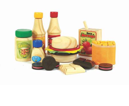 Kit de Comidinha de Brinquedo Infantil Madeira Lanche 10 Pçs