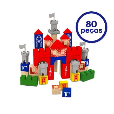 Brinquedo Construtor Blocos De Montar Em Madeira 80 Peças - Loja Zuza  Brinquedos