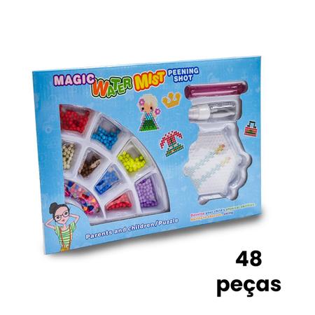 Imagem de Brinquedo Educacional Bolinha Magica Contas Aquabeads que Grudam com Spray de Agua Kit com 48 peças