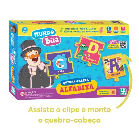 Imagem de Brinquedo Educativo Alfabita Quebra-cabeça Mundo Bita de Madeira 26 Peças Alfabetização Coordenação Motora - Nig 0696