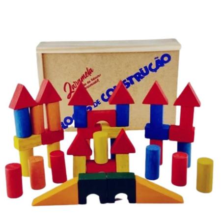 Imagem de Brinquedo Educativo Blocos De Construção Madeira 40 Pecas