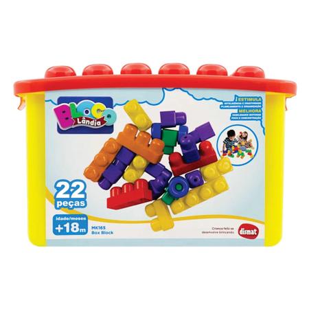 Blocos de Montar 22 Peças MK165 BOX BLOCK Infantil Educativo Pedagógico  Encaixe Didático Dia da Criança