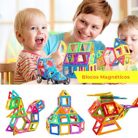 Imagem de Brinquedo Educativo Criativo Infantil Bloco de Montar Magnético Brastoy 120 Peças Coloridas Peças Grandes de Encaixar