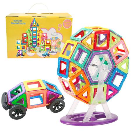 Imagem de Brinquedo Educativo Criativo Infantil Bloco de Montar Magnético Brastoy 120 Peças Coloridas Peças Grandes de Encaixar