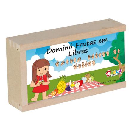Imagem de Brinquedo Educativo Domino De Frutas Em Libras Em MDF 28 Peças - Carlu
