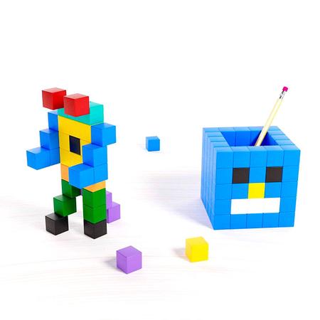 Imagem de Brinquedo Educativo Infantil Bloco de Montar Magnético 48 Peças Coloridas Brastoy C/ Bolsa de Armazenamento
