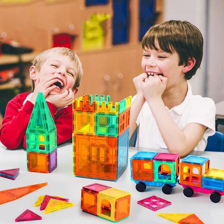 Imagem de Brinquedo Educativo Infantil Bloco de Montar Magnético 65 ou 130 Peças Coloridas C/ Bolsa de Armazenamento
