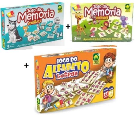 2 Jogos Educativos - Jogo da Memória Animais Inglês e Portugues 24 peças +  Quebra Cabeça Escola 24 peças IOB Brinquedos para Meninos e Meninas  Brinquedo dia das Crianças Presente de Aniversário