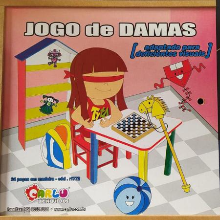 Brinquedo Educativo Jogo De Damas Adaptado Estojo Em Mdf - Carlu Brinquedos  - Jogo de Dominó, Dama e Xadrez - Magazine Luiza