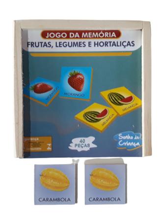 Jogo da Memória Frutas e Legumes em Caixa de Madeira