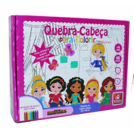 Brinquedo Educativo Quebra-cabeça de Madeira para Colorir Princesas Baby