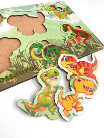 Brinquedo Educativo Tabuleiro Encaixe Dinossauro Mdf - Mega Impress