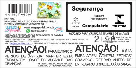 Brinquedo Educativo Tabuleiro Encaixe Dinossauro Mdf - Mega Impress