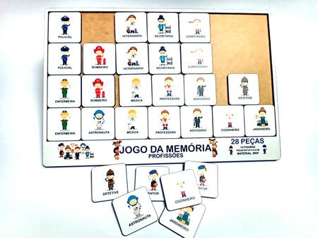 Jogo da Memória Profissões 54 Peças Brinquedo Educativo de Madeira