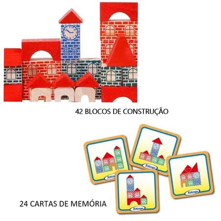 Brincando de Engenheiro c/ 53 peças Jogo de Blocos de Montar em Madeira -  Brinquedo Educativo