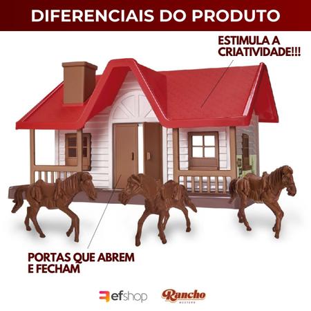 Imagem de Brinquedo Fazenda Fazendinha Cavalos Rancho Estábulo Western Faz de Contas Menino Agro