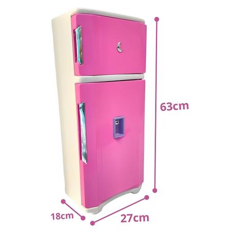 Imagem de Brinquedo geladeira grande duplex rosa fashion com acessorios divertidos - lua de cristal