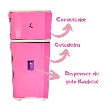 Imagem de Brinquedo geladeira grande duplex rosa fashion com acessorios divertidos - lua de cristal