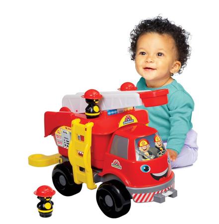 Brinquedo Infantil Caminhão Bombeiro Grande - Com Som - Mercotoys - Caixa