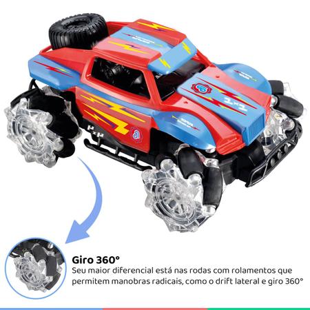 Carrinho de Controle Remoto Drift 360 Graus Manobras Radicais Iradas Luzes  Recarregável Vermelho +3 Anos - DM Toys - Ri Happy