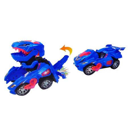 Imagem de Brinquedo Infantil Carro que Vira Dinossauro com Música e Luzes Coloridas Azul