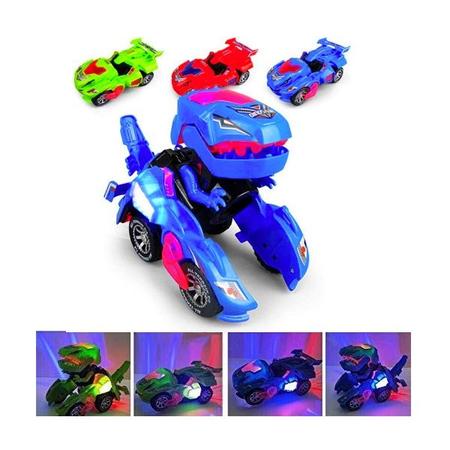 Imagem de Brinquedo Infantil Carro que Vira Dinossauro com Música e Luzes Coloridas Azul