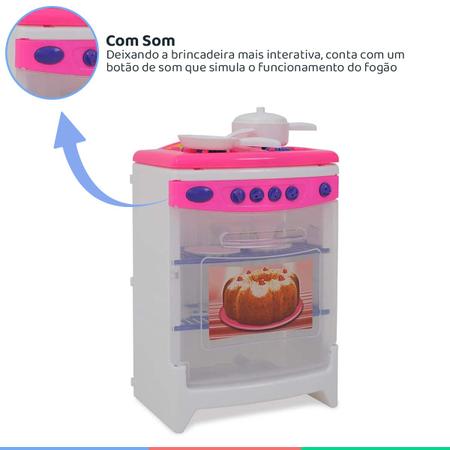 Imagem de Brinquedo Infantil Casinha Flor Estilo Fogão Kit Cozinha Com Acessórios Som Criança +3 Anos Xalingo